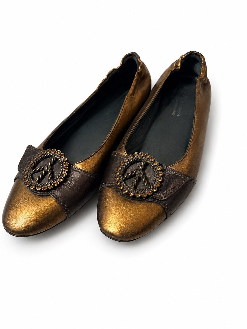 Donald J Pliner Haley Bronze Metallic Leather Peace Sign Flats Women’s 7.5N